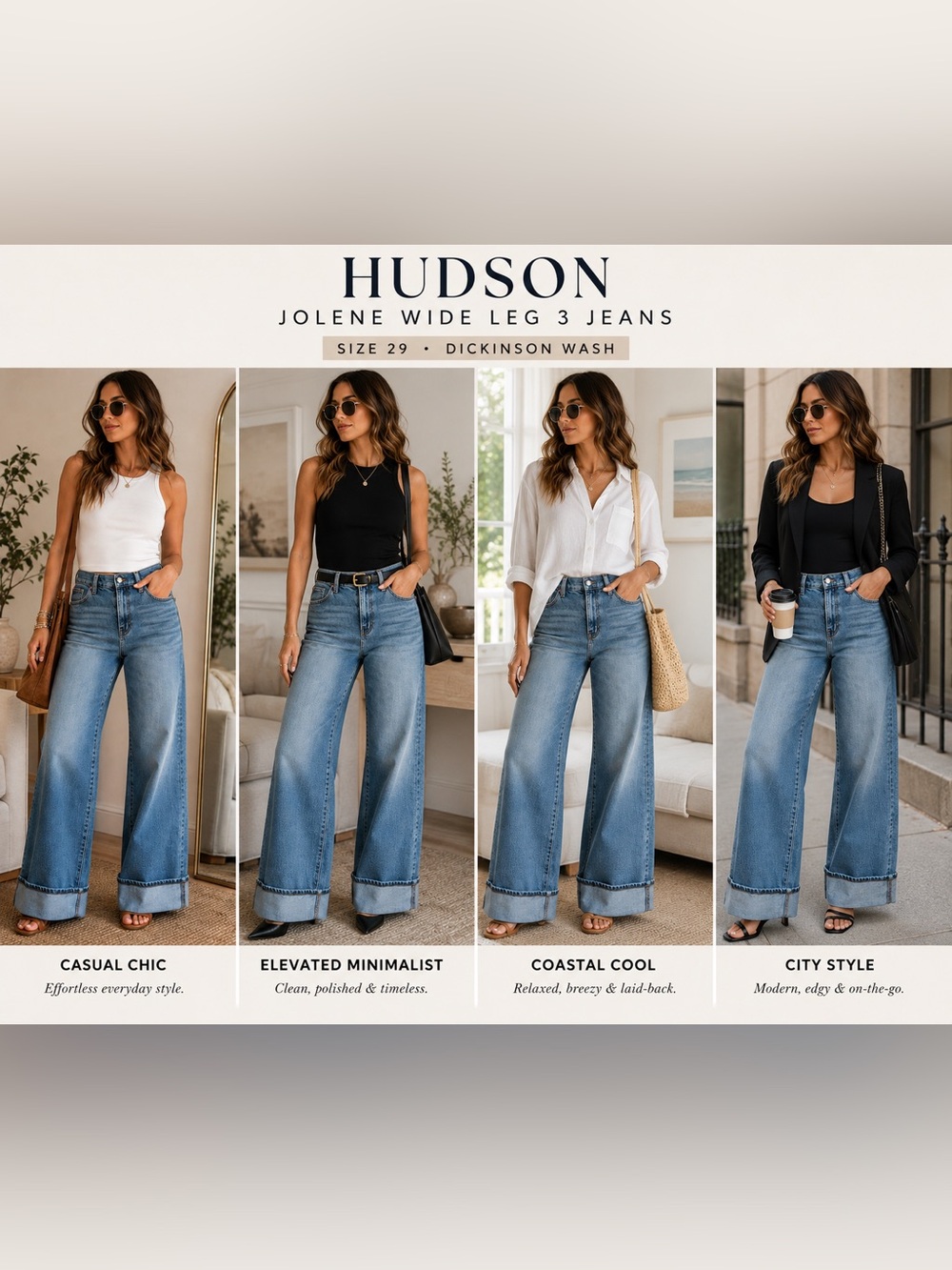 Hudson Jolene Wide Leg 3 Jeans in the Dickinson wash old money quiet luxury - Picture 2 of 16
